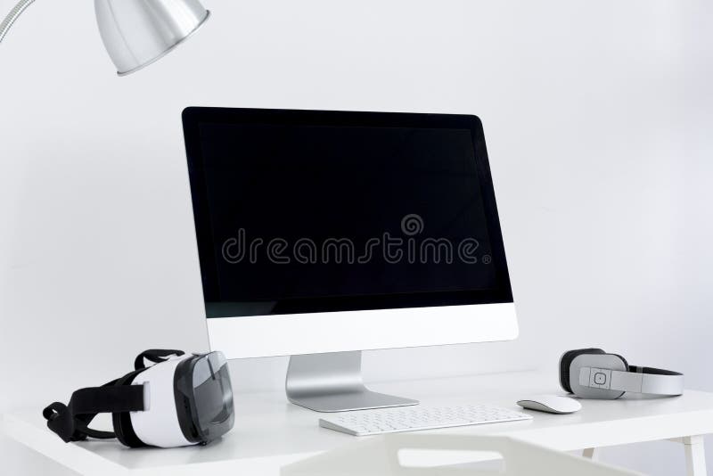 Minimalistic working area in white royalty free stock images