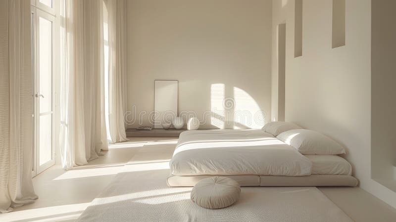 Minimalistisch modern slaapkamerinterieur stock illustratie