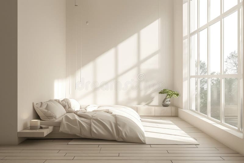 Minimalistisch modern slaapkamerinterieur vector illustratie