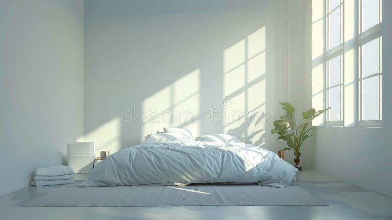 Minimalistisch modern slaapkamerinterieur stock illustratie