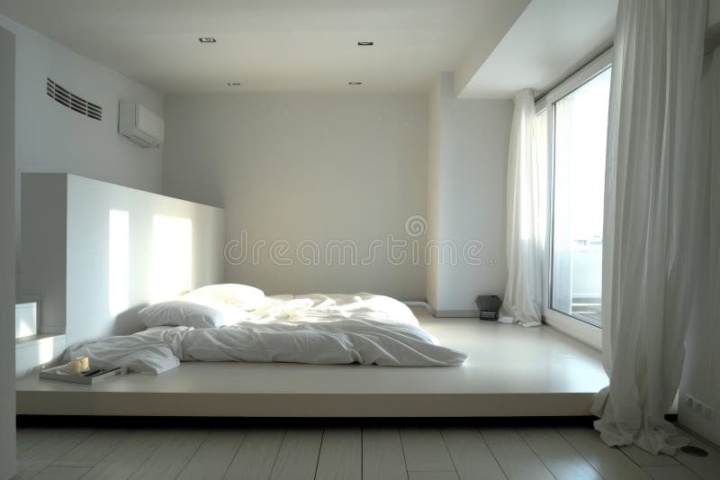 Minimalistisch modern slaapkamerinterieur stock illustratie