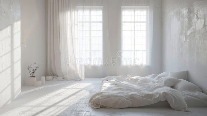 Minimalistisch modern slaapkamerinterieur royalty-vrije illustratie