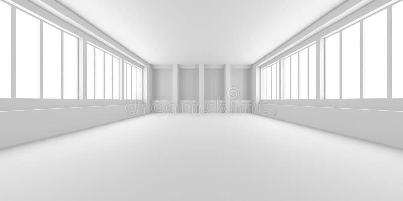 Minimalistisch weiße Räume mit großen Fenstern für moderne architektonische Gestaltung inspirieren vektor abbildung