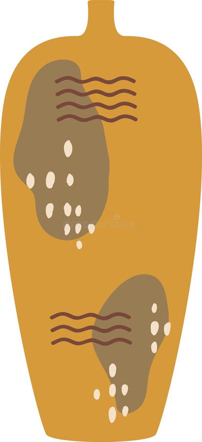 Minimalistische Darstellung mit einer gelben Vase mit abstrakten braunen Formen und weißen Punkten, die modernes Design verkörpern stock abbildung