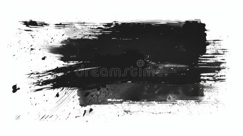 Minimalist art piece featuring bold black brush strokes and splatters over a white canvas, embodying abstract expressionism. AI generated. Minimalist art piece featuring bold black brush strokes and splatters over a white canvas, embodying abstract expressionism. AI generated