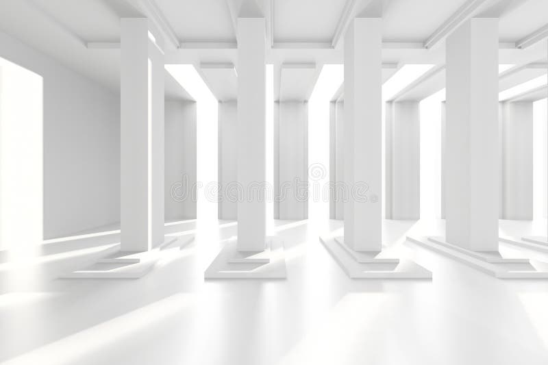 Minimalistische weiße architektonische Säulen in modernem Hallendesign für Innenarchitektur stock abbildung