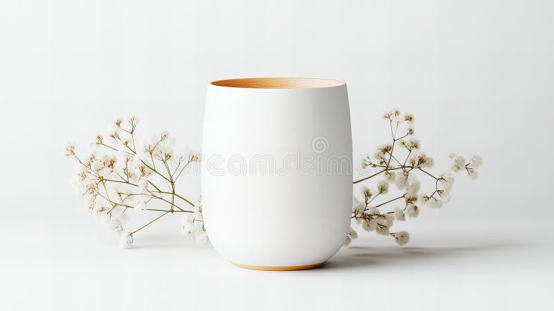 Minimalistische weiße Vase mit getrockneten Blumen auf neutralem Hintergrund stock abbildung
