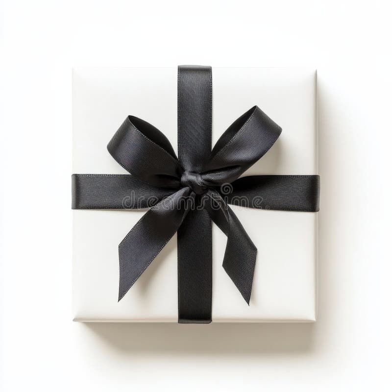 Minimalistische White Gift Box mit Sleek Black Ribbon Bow stock abbildung