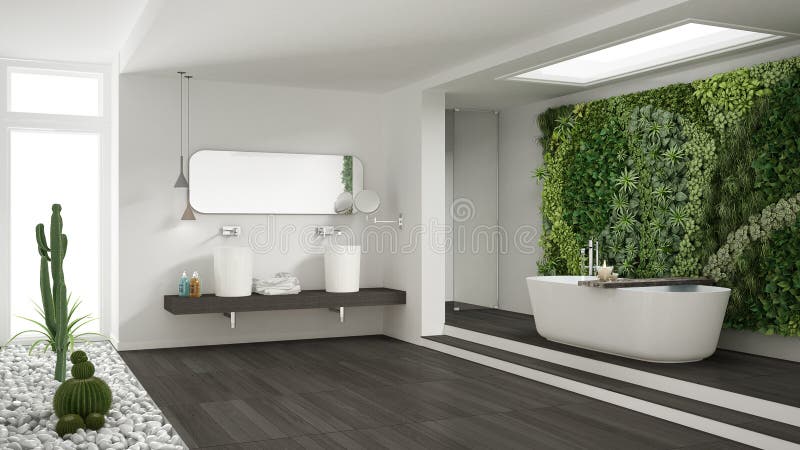 Minimalistische witte badkamers met verticale en succulente tuin, wo royalty-vrije stock foto's Minimalistische witte badkamers met verticale en succulente tuin, wo royalty-vrije stock foto's