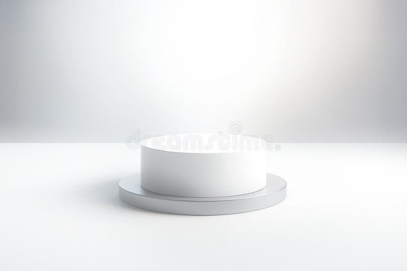 Minimalistischer weißer Hintergrund mit niedrigem zylindrischem Podium perfekt für Online-Werbung. stock abbildung