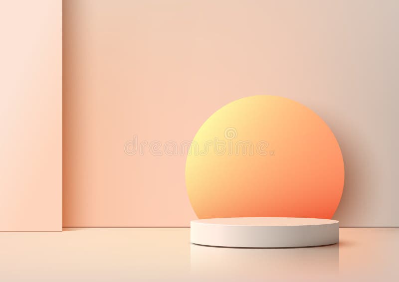 Minimalistisches weißes kreisförmiges Podium-Mockup für die Produktdarstellung in warmen pfirsichfarbenen modernen 3D-Schaufenster lizenzfreie abbildung