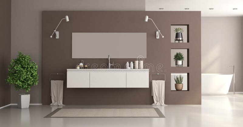 Minimalistisches weißes und braunes Badezimmer vektor abbildung