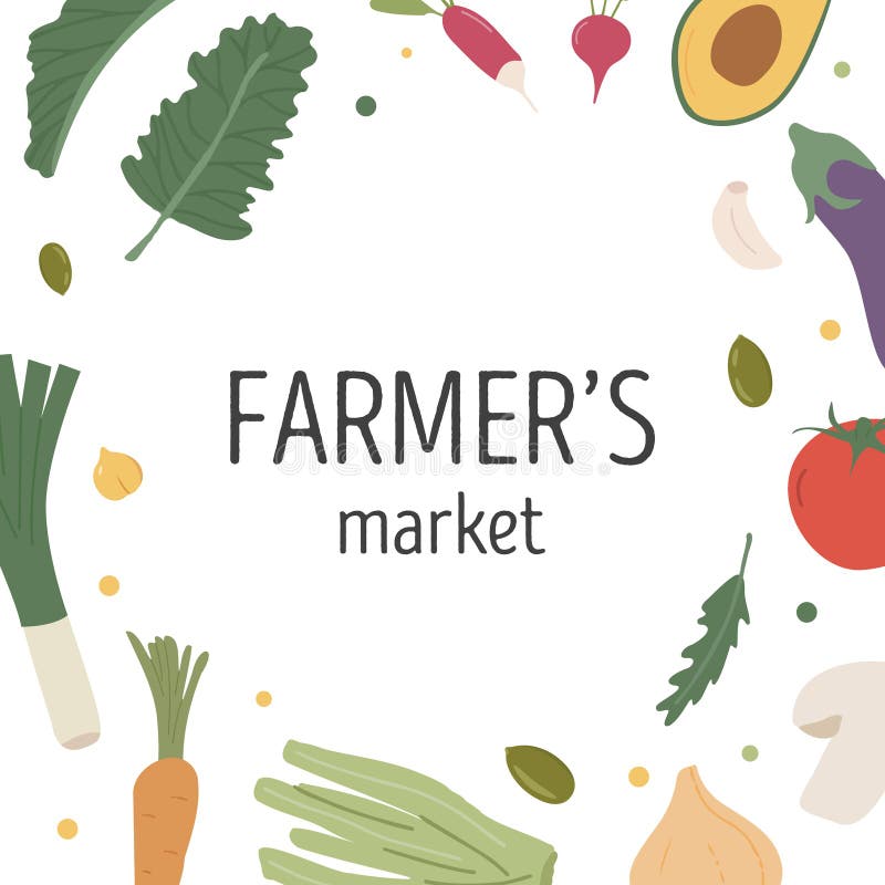 Minimalistisk gräns för friska organiska grönsaker. Utformning av kvadratiska kort för vegetarisk eller vegansk kost. cirkelram fö royaltyfri illustrationer