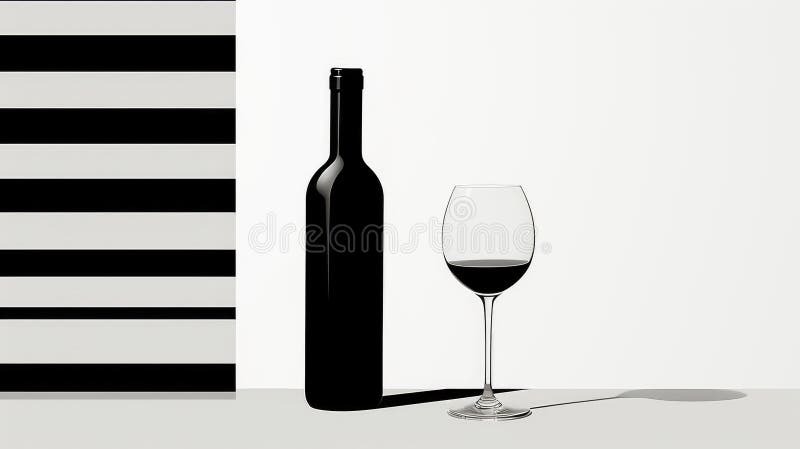 Minimalistisk illustration av vinglas och vinflaska vektor illustrationer