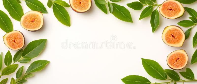 Minimalistisk kantutformning med lush-gröna blad med segmenterade guava-sektioner placerade elegant på en vit bakgrund för cr vektor illustrationer