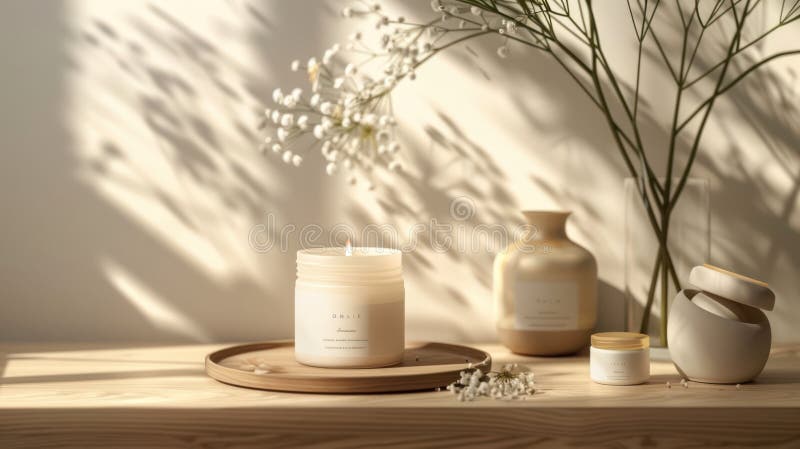 Minimalistisk keramisk burkljus, estetisk mockup för varumärke stock illustrationer