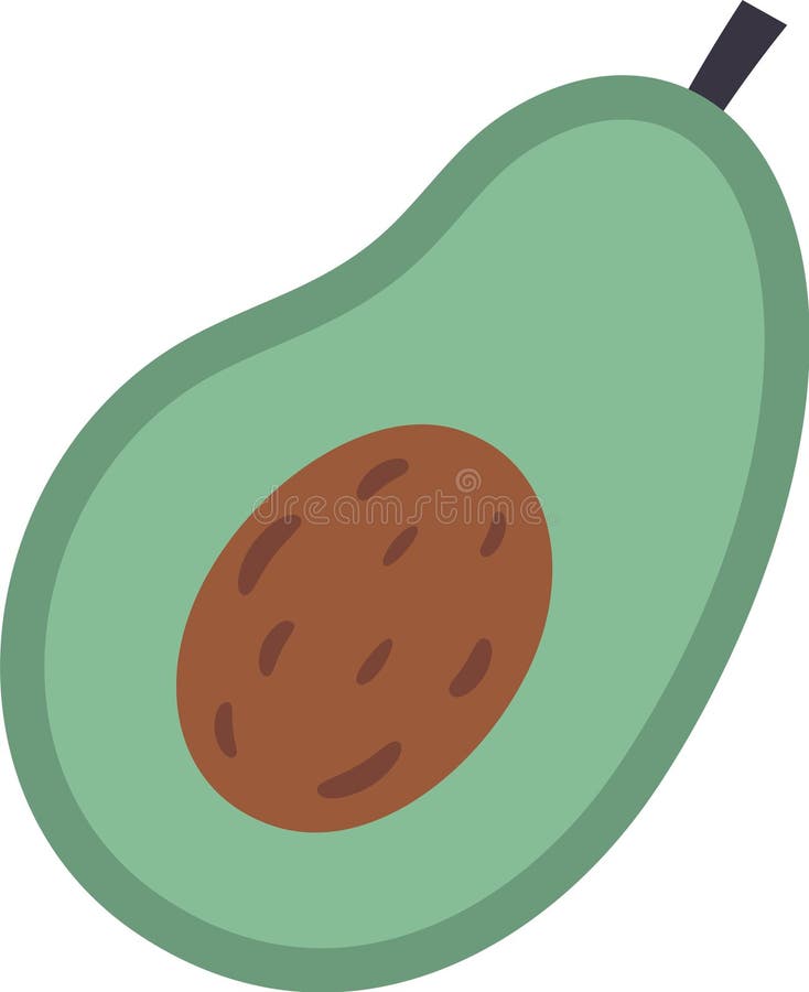 Minimalistisk vektorillustration av ett moget avokado i ett halvljus som visar dess ljusgröna hud och stora bruna frön royaltyfri illustrationer