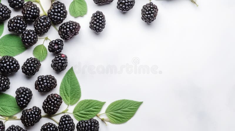 Minimalistiska björnbär och blad på vitt bord : innovativ siddesign stock illustrationer
