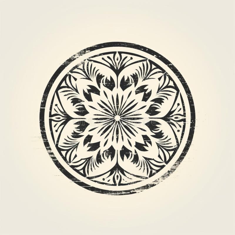 Minimalistiskt gotiskt mönster med floralt utseende präglingsbild med intage intaglio illustration. stock illustrationer