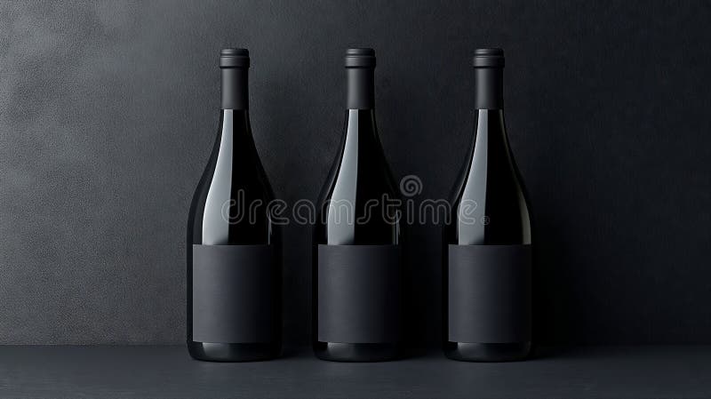 Minimalistvinflaskor med svarta etiketter på mörk bakgrund vektor illustrationer