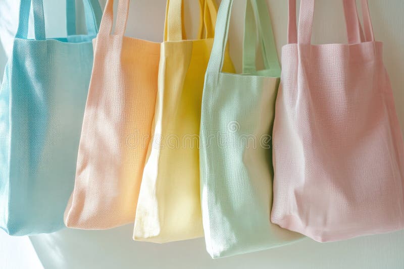 Minimalistyczne ekologiczne torebki prezentują miękkie pastelowe kolory w zrównoważonym stylu obrazy royalty free