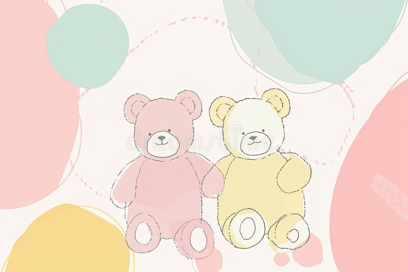 Minimalistyczne rysunki liniowe słodkich misiów na miękkim tle pastelowym ilustracji