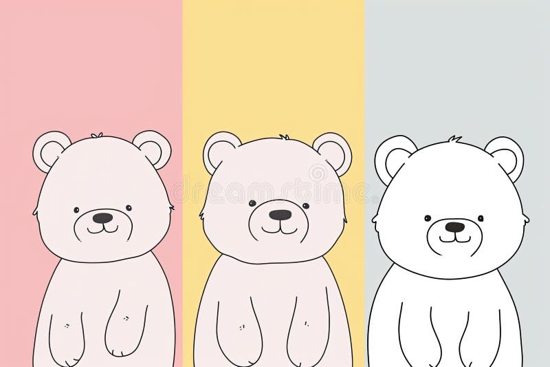 Minimalistyczne rysunki liniowe słodkich misiów na miękkim tle pastelowym ilustracji
