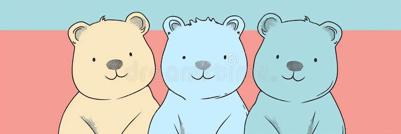 Minimalistyczne rysunki liniowe słodkich misiów na miękkim tle pastelowym ilustracji