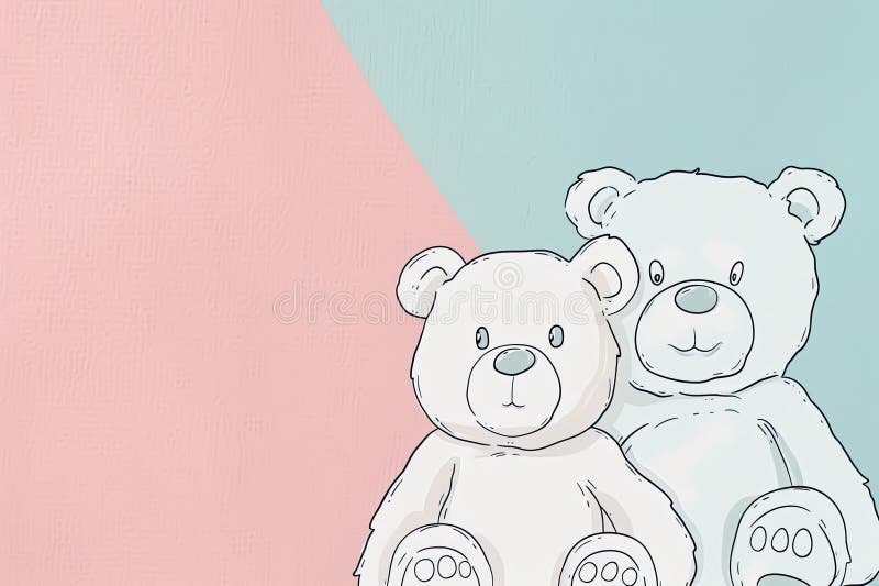 Minimalistyczne rysunki liniowe słodkich misiów na miękkim tle pastelowym ilustracja wektor