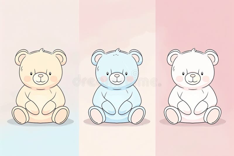 Minimalistyczne rysunki liniowe słodkich misiów na miękkim tle pastelowym ilustracja wektor