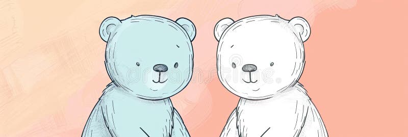 Minimalistyczne rysunki liniowe słodkich misiów na miękkim tle pastelowym ilustracji