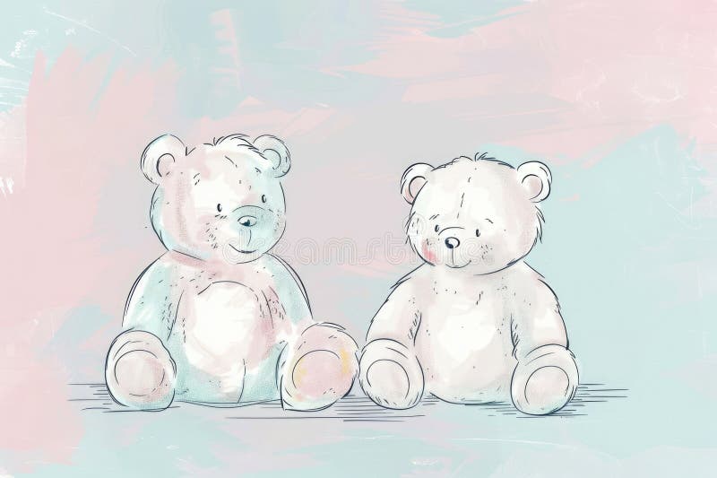 Minimalistyczne rysunki liniowe słodkich misiów na miękkim tle pastelowym ilustracja wektor