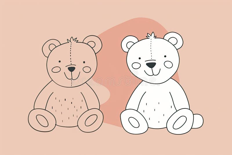 Minimalistyczne rysunki liniowe słodkich misiów na miękkim tle pastelowym ilustracji