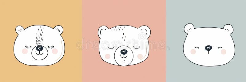 Minimalistyczne rysunki liniowe słodkich misiów na miękkim tle pastelowym ilustracji