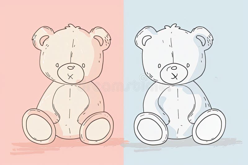 Minimalistyczne rysunki liniowe słodkich misiów na miękkim tle pastelowym ilustracji