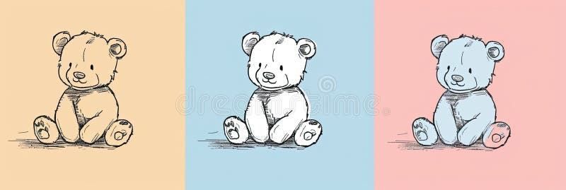 Minimalistyczne rysunki liniowe słodkich misiów na miękkim tle pastelowym ilustracja wektor