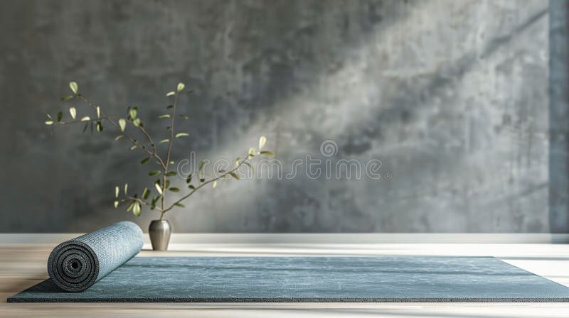 Minimalistyczne studio jogi z matą i rośliną. ilustracji