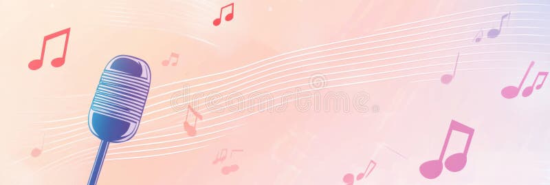 Minimalistyczne tło inspirowane przez K pop z żywymi nutami muzycznymi i klasycznymi mikrofonami chwytającymi ekspresję artystyczn obraz stock