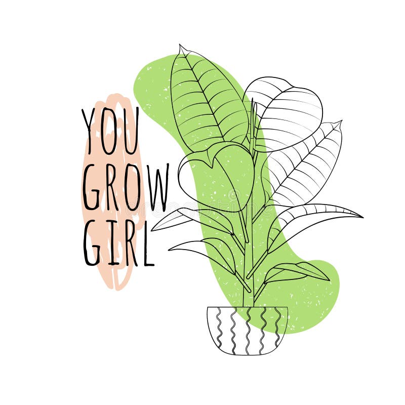 Minimalistyczny boho ilustracja cytatu, że wychowujesz dziewczynę z czarną linią sztuką ficus ilustracja wektor