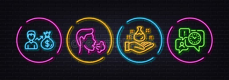 Minimalne ikony linii na kaszlu i w laboratorium chemii. do drukowania aplikacji internetowych. neonowe światła laserowe 3d. wekto royalty ilustracja