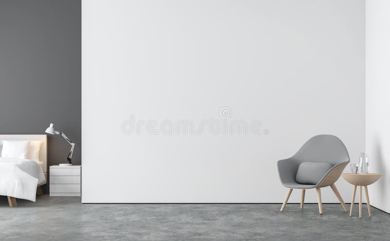 Minimalny stylowy żywy pokoju i sypialni 3d renderingu wizerunek royalty ilustracja