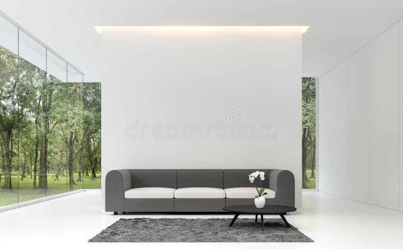 Minimalny żywy pokój z białym tła 3d renderingu wizerunkiem ilustracji