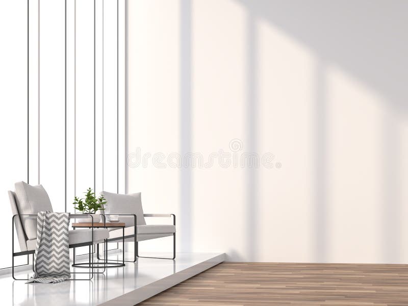 Minimalny żywy pokój z światła słonecznego jaśnieniem w pokoju 3d renderingu wizerunek ilustracja wektor