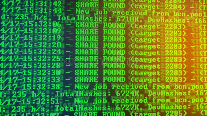 Mining Cryptocurrency Process Program On Display PC. Using ...