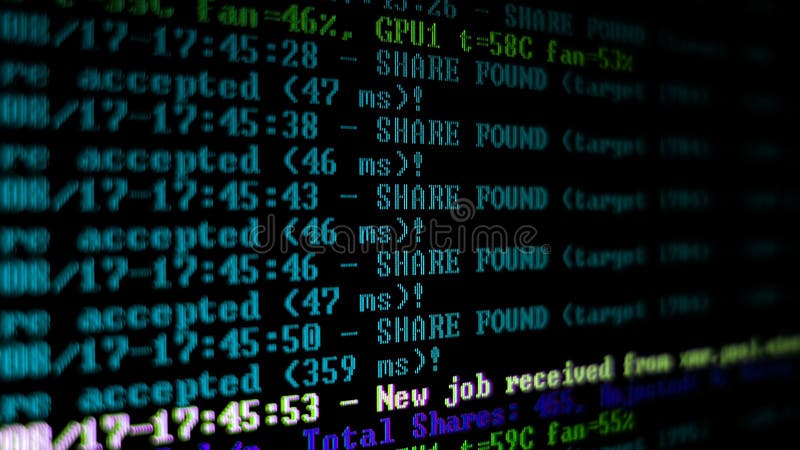 Mining Cryptocurrency Process Program On Display PC. Using ...
