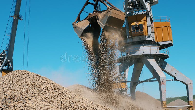 . Mining Excavation equiipment. Transportation of rubble in the open air mining yard