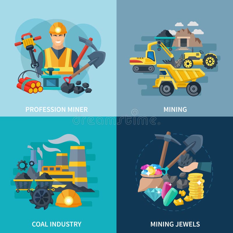 Mining Icons Flat Set stock illustration