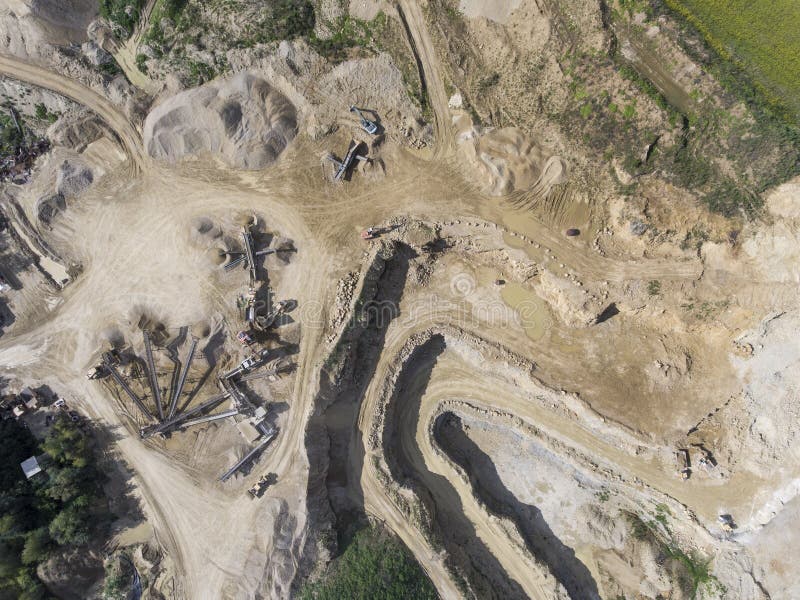 Mining Quarry with Special Equipment, Open Pit Excavation. Sand Stock