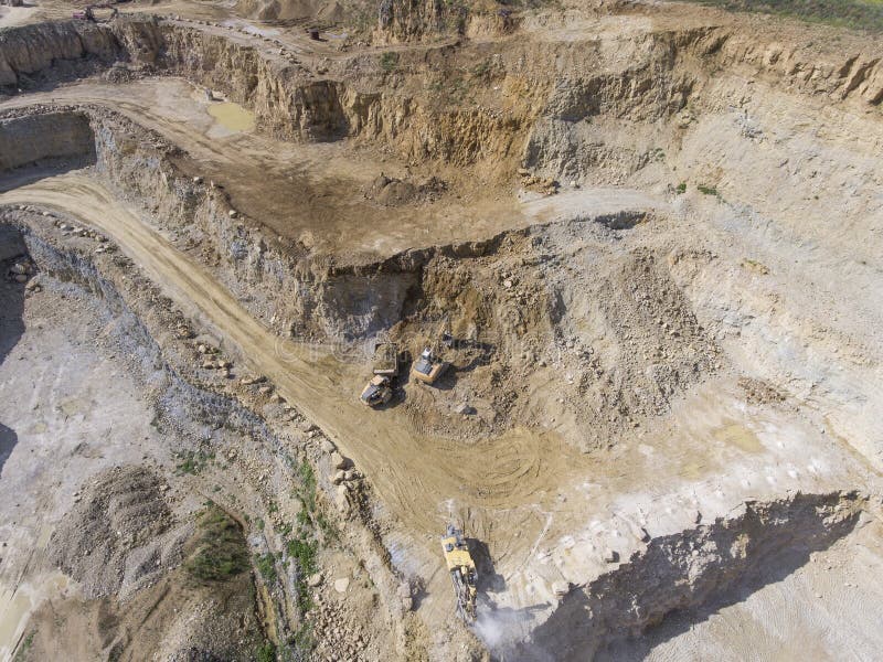 Mining Quarry with Special Equipment, Open Pit Excavation. Sand Stock