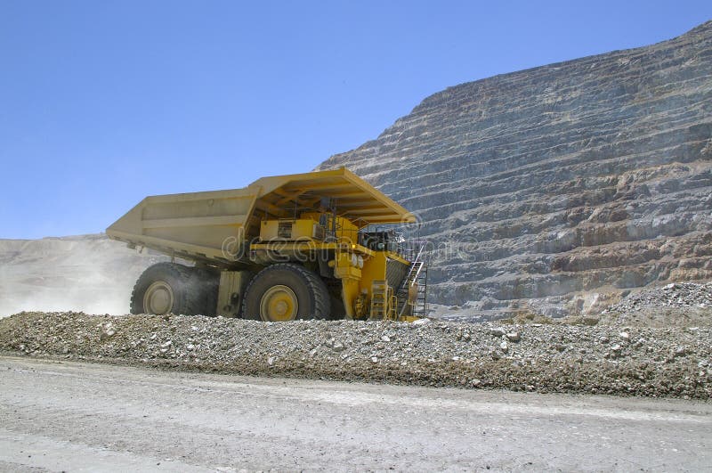 Mining truck and heavy with big yellow copper ore